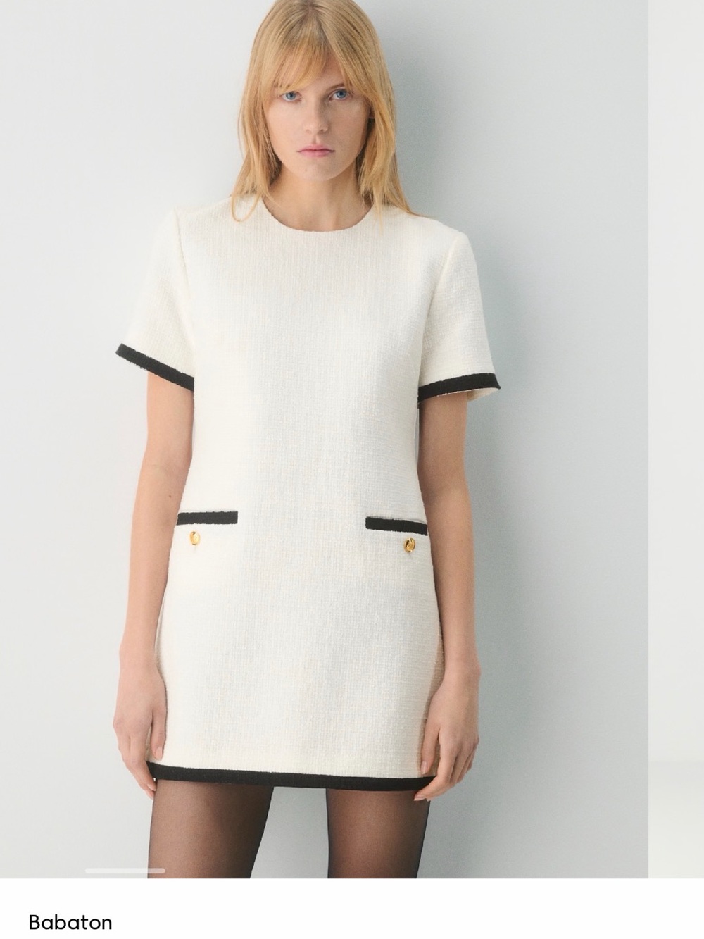 Babaton Cream Tweed Mini Dress with Black Trim